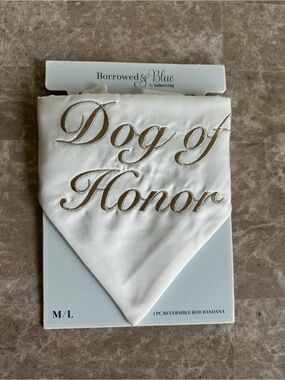 Dog of Honor Reversible Bandana - White with Gold Script